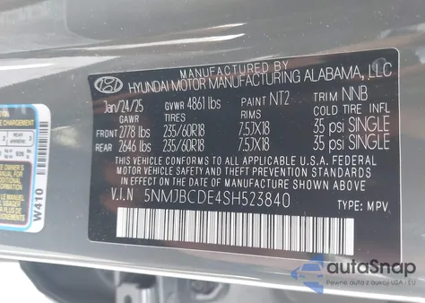 2025 Hyundai Tucson Sel from USA, damaged, VIN 5NMJBCDE4SH523840